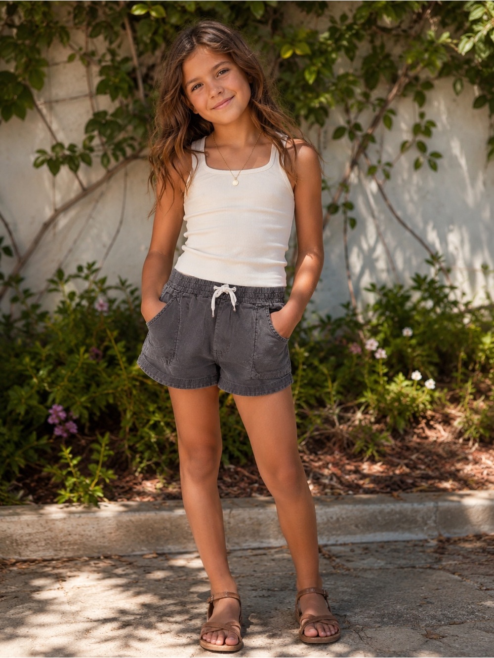 Billabong Girls Charcoal Drawstring Casual Shorts